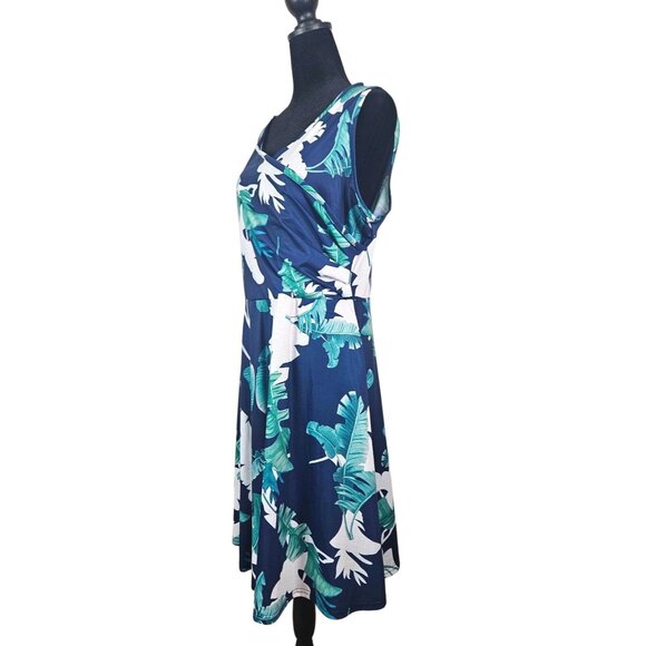 Womens Tropical Print Sleeveless Wrap Dress With Flowy Skirt Size XL Casual Chic - Picture 6 of 10